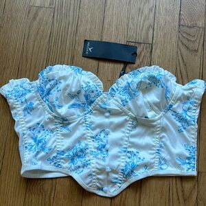 White satin cropped corset bustier top